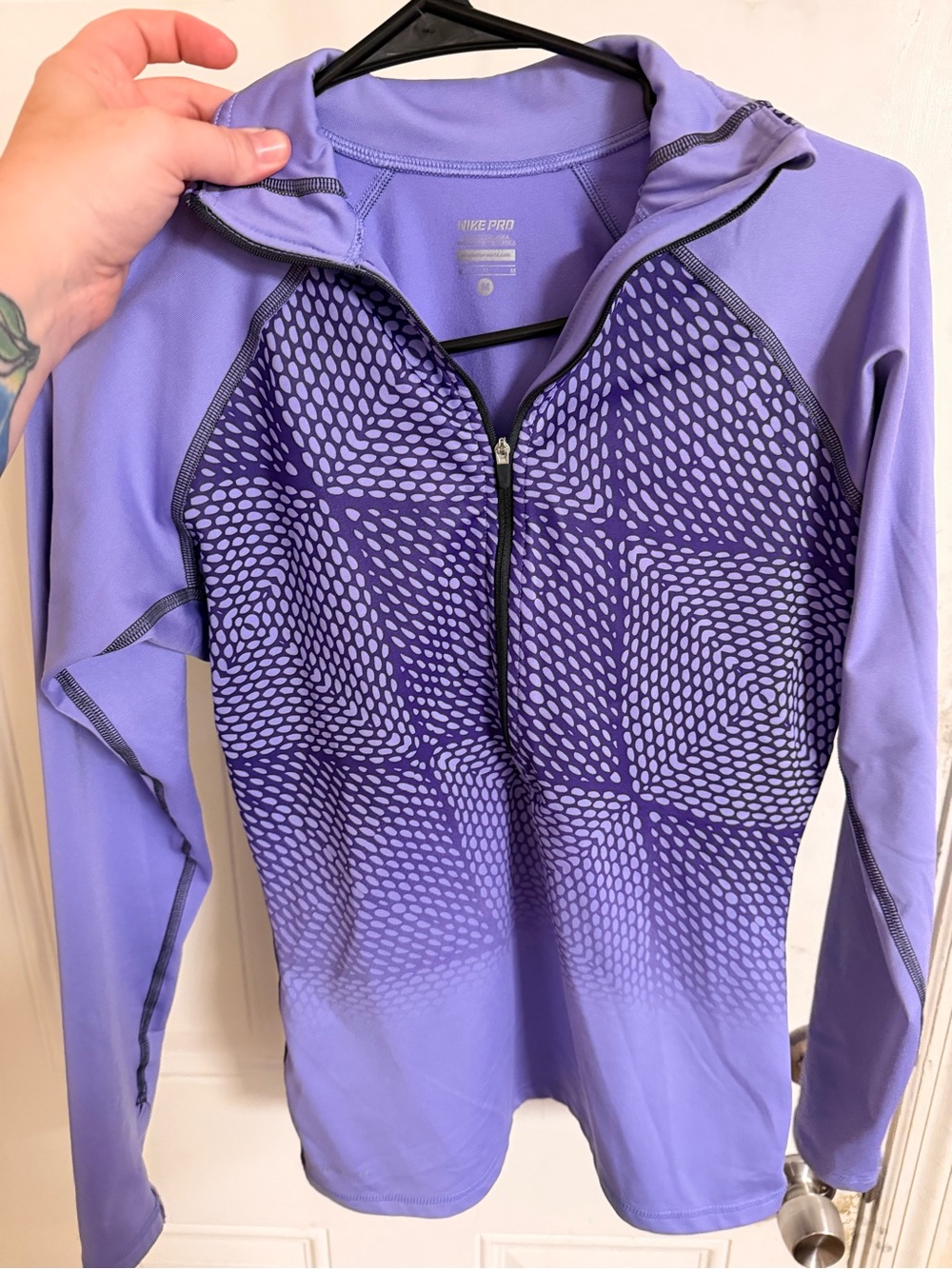 Light purple Nike Pro long-sleeve quarter-zip athletic top